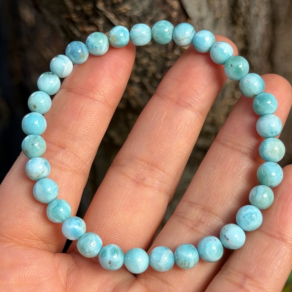 6.5mm stretchable dainty‎ larimar bracelet 0581